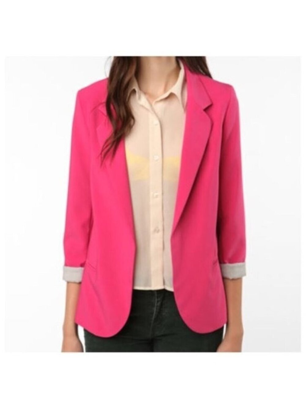 Silence + Noise Urban Outfitters Women's Size Small Boyfriend Blazer Open Pink